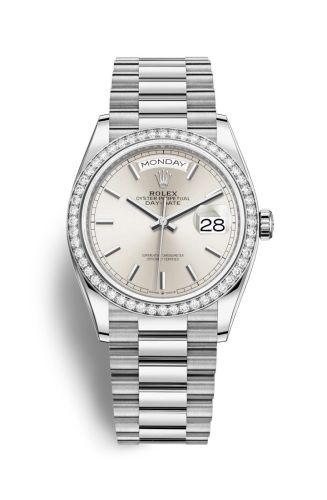 Rolex 128349RBR-0001 : Day-Date 36 White Gold / Diamond / Silver / President