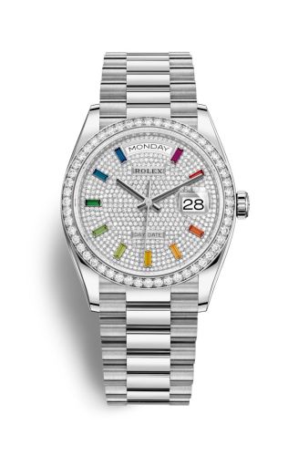 Rolex 128349RBR-0006 : Day-Date 36 White Gold / Diamond / Paved-Rainbow / President