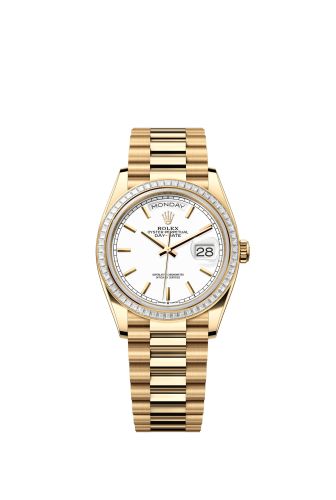 Rolex 128398TBR-0016 : Day-Date 36 Yellow Gold - Baguette / White / President