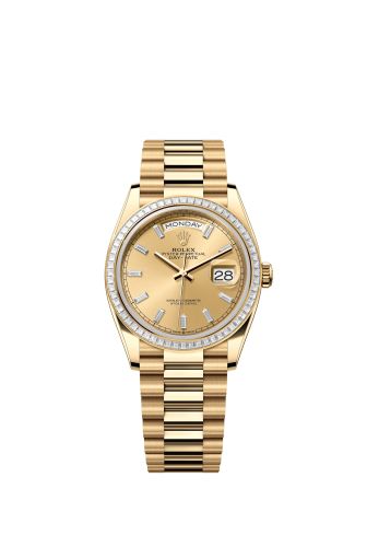 Rolex 128398TBR-0037 : Day-Date 36 Yellow Gold - Baguette / Champagne - Baguette / President