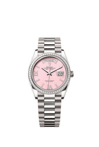 Rolex 128399TBR-0009 : Day-Date 36 White Gold - Baguette / Pink Opal / President