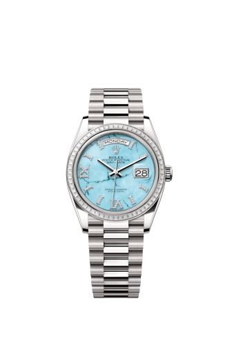 Rolex 128399TBR-0011 : Day-Date 36 White Gold - Baguette / Turquoise / President