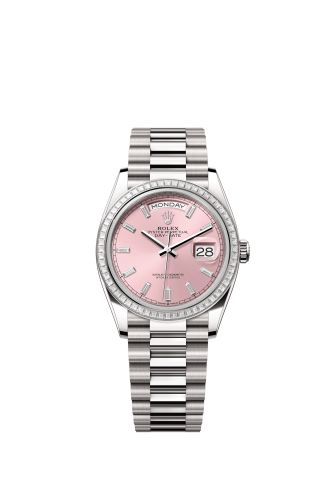 Rolex 128399TBR-0029 : Day-Date 36 White Gold - Baguette / Pink - Baguette / President