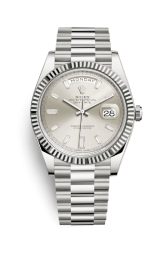 Rolex 228239-0003 : Day-Date 40 White Gold / Silver - Baguette