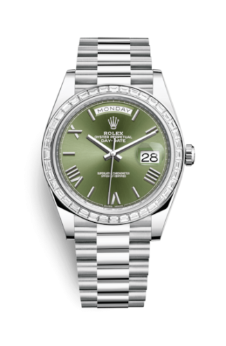 Rolex 228396tbr-0020 : Day-Date 40 Platinum - Baguette / Green Roman