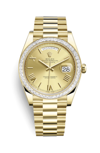 Rolex 228398tbr-0003 : Day-Date 40 Yellow Gold - Baguette / Champagne - Roman