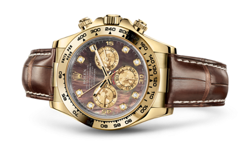 Rolex 116518-0073 : Cosmograph Daytona Yellow Gold / Black Mother of Pearl / Strap