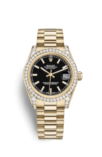 Rolex 178158-0067 : Datejust 31 Yellow Gold Diamond / President / Black