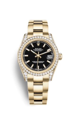 Rolex 178158-0089 : Datejust 31 Yellow Gold Diamond / Oyster / Black