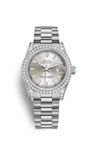 Rolex 178159-0018 : Datejust 31 White Gold Diamond / President / Silver