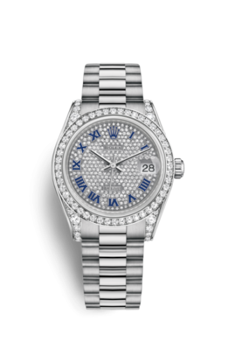 Rolex 178159-0028 : Datejust 31 White Gold Diamond / President / Paved Roman
