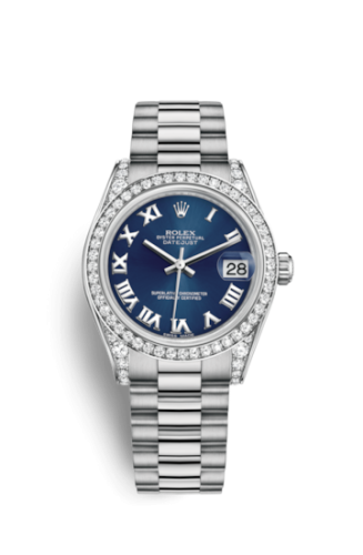 Rolex 178159-0070 : Datejust 31 White Gold Diamond / President / Blue Roman