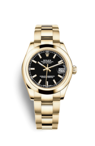 Rolex 178248-0019 : Datejust 31 Yellow Gold Domed / Oyster / Black