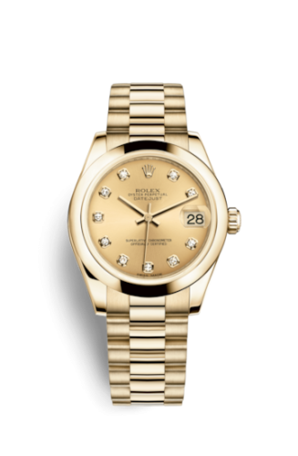 Rolex 178248-0028 : Datejust 31 Yellow Gold Domed / President / Champagne Diamond