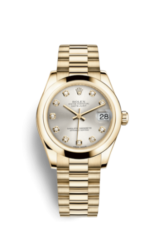 Rolex 178248-0039 : Datejust 31 Yellow Gold Domed / President / Silver Diamonds