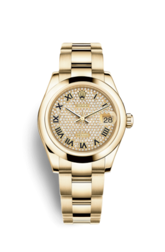Rolex 178248-0056 : Datejust 31 Yellow Gold Domed / Oyster / Paved Roman