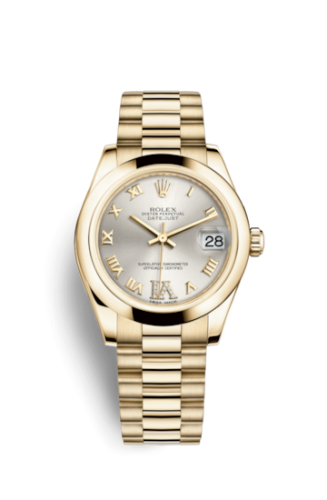 Rolex 178248-0083 : Datejust 31 Yellow Gold Domed / President / Silver Roman