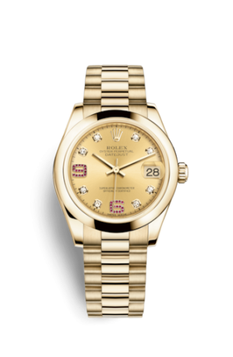 Rolex 178248-0088 : Datejust 31 Yellow Gold Domed / President / Champagne Diamond