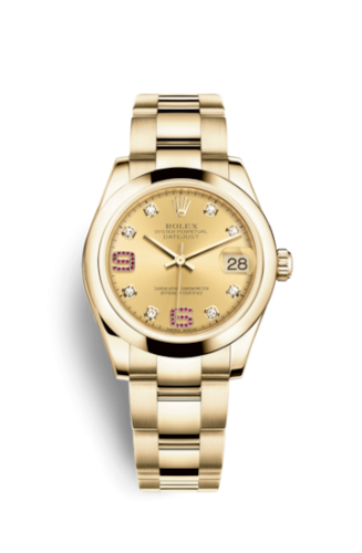 Rolex 178248-0090 : Datejust 31 Yellow Gold Domed / Oyster / Champagne Diamond