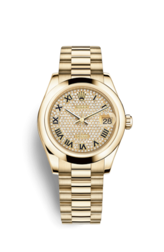 Rolex 178248-0091 : Datejust 31 Yellow Gold Domed / President / Paved Roman