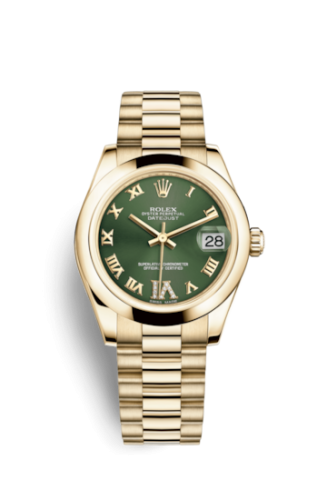 Rolex 178248-0094 : Datejust 31 Yellow Gold Domed / President / Olive Roman