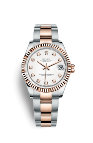Rolex 178271-0039 : Datejust 31 Rolesor Everose Fluted / Oyster / White Diamond