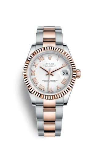 Rolex 178271-0066 : Datejust 31 Rolesor Everose Fluted / Oyster / White Roman