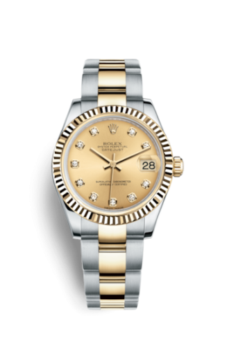 Rolex 178273-0018 : Datejust 31 Rolesor Yellow Fluted / Oyster / Champagne Diamond