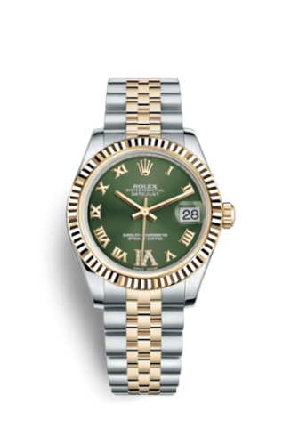 Rolex 178273-0090 : Datejust 31 Rolesor Yellow Fluted / Jubilee / Olive Green Roman