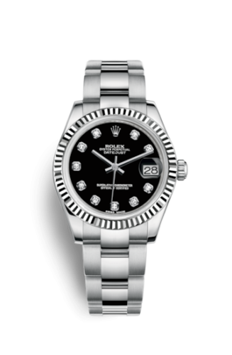Rolex 178274-0058 : Datejust 31 Stainless Steel Fluted / Oyster / Black - Diamond