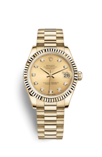 Rolex 178278-0018 : Datejust 31 Yellow Gold Fluted / President / Champagne Diamond
