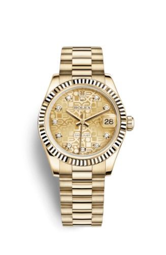 Rolex 178278-0021 : Datejust 31 Yellow Gold Fluted / President / Champagne Computer