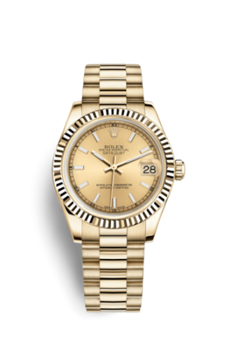 Rolex 178278-0025 : Datejust 31 Yellow Gold Fluted / President / Champagne