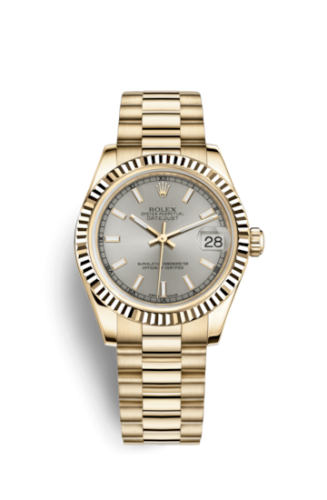 Rolex 178278-0028 : Datejust 31 Yellow Gold Fluted / President / Silver