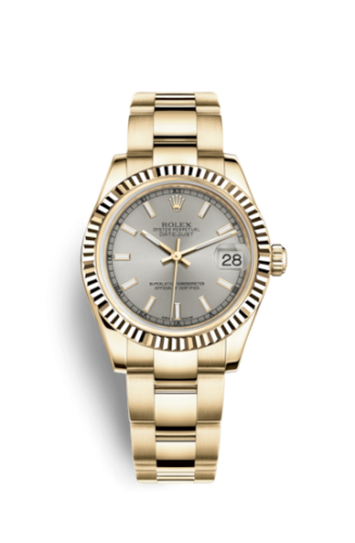 Rolex 178278-0034 : Datejust 31 Yellow Gold Fluted / Oyster / Silver