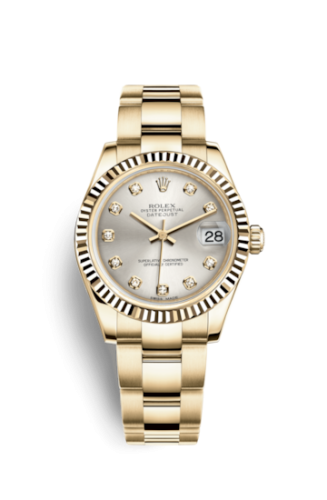 Rolex 178278-0037 : Datejust 31 Yellow Gold Fluted / Oyster / Silver Diamond