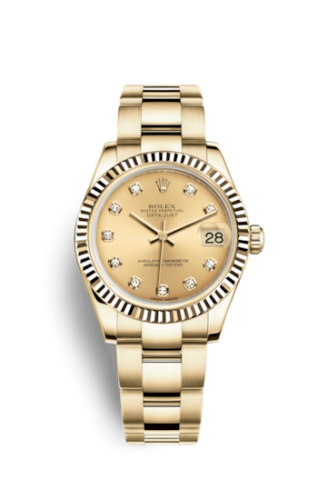 Rolex 178278-0046 : Datejust 31 Yellow Gold Fluted / Oyster / Champagne Diamond
