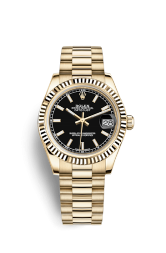 Rolex 178278-0068 : Datejust 31 Yellow Gold Fluted / President / Black