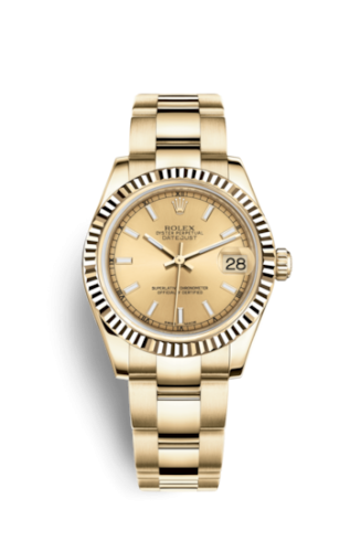 Rolex 178278-0070 : Datejust 31 Yellow Gold Fluted / Oyster / Champagne