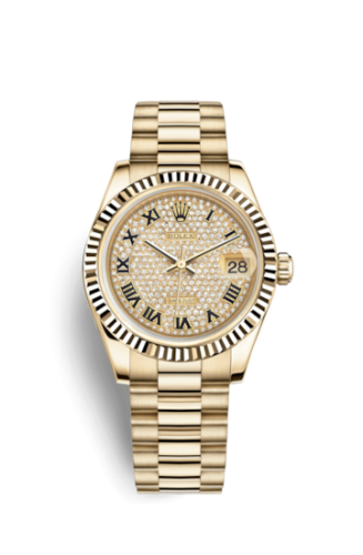 Rolex 178278-0079 : Datejust 31 Yellow Gold Fluted / President / Paved Roman