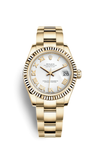 Rolex 178278-0097 : Datejust 31 Yellow Gold Fluted / Oyster / White Roman