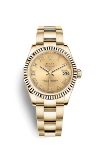 Rolex 178278-0115 : Datejust 31 Yellow Gold Fluted / Oyster / Champagne Roman