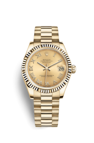 Rolex 178278-0117 : Datejust 31 Yellow Gold Fluted / President / Champagne Roman