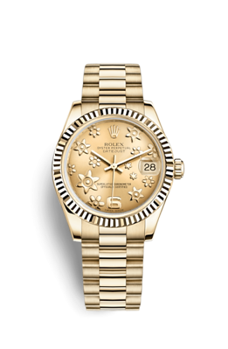 Rolex 178278-0119 : Datejust 31 Yellow Gold Fluted / President / Champagne Floral