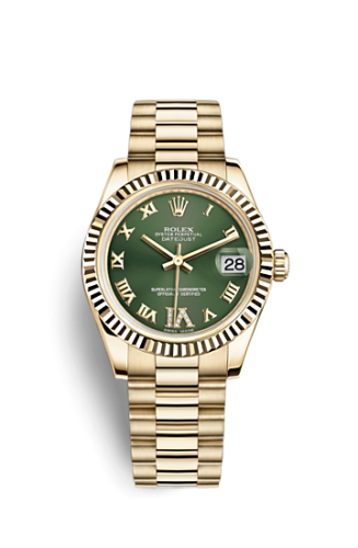 Rolex 178278-0120 : Datejust 31 Yellow Gold Fluted / President / Olive  Roman