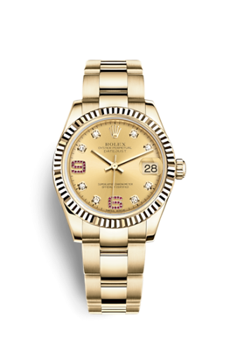 Rolex 178278-0132 : Datejust 31 Yellow Gold Fluted / Oyster / Champagne Diamond
