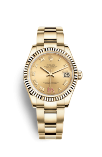 Rolex 178278-0133 : Datejust 31 Yellow Gold Fluted / Oyster / Champagne Roman