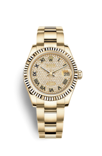 Rolex 178278-0135 : Datejust 31 Yellow Gold Fluted / Oyster / Paved Roman