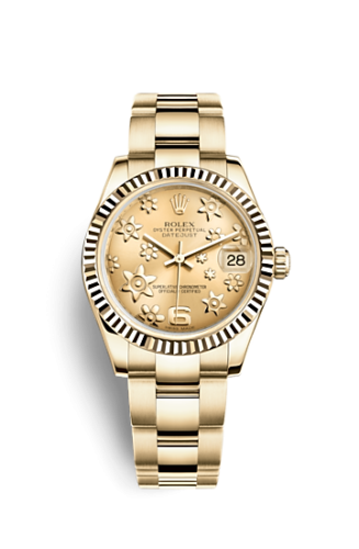 Rolex 178278-0137 : Datejust 31 Yellow Gold Fluted / Oyster / Champagne Floral