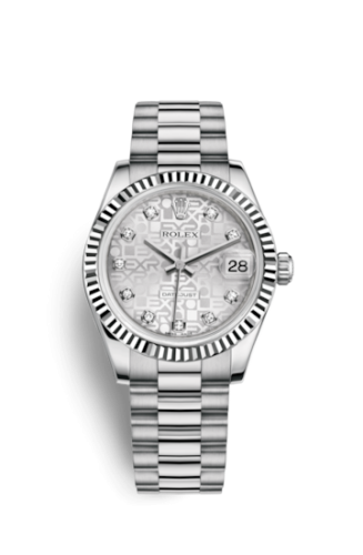 Rolex 178279-0006 : Datejust 31 White Gold Fluted / President / Silver Computer